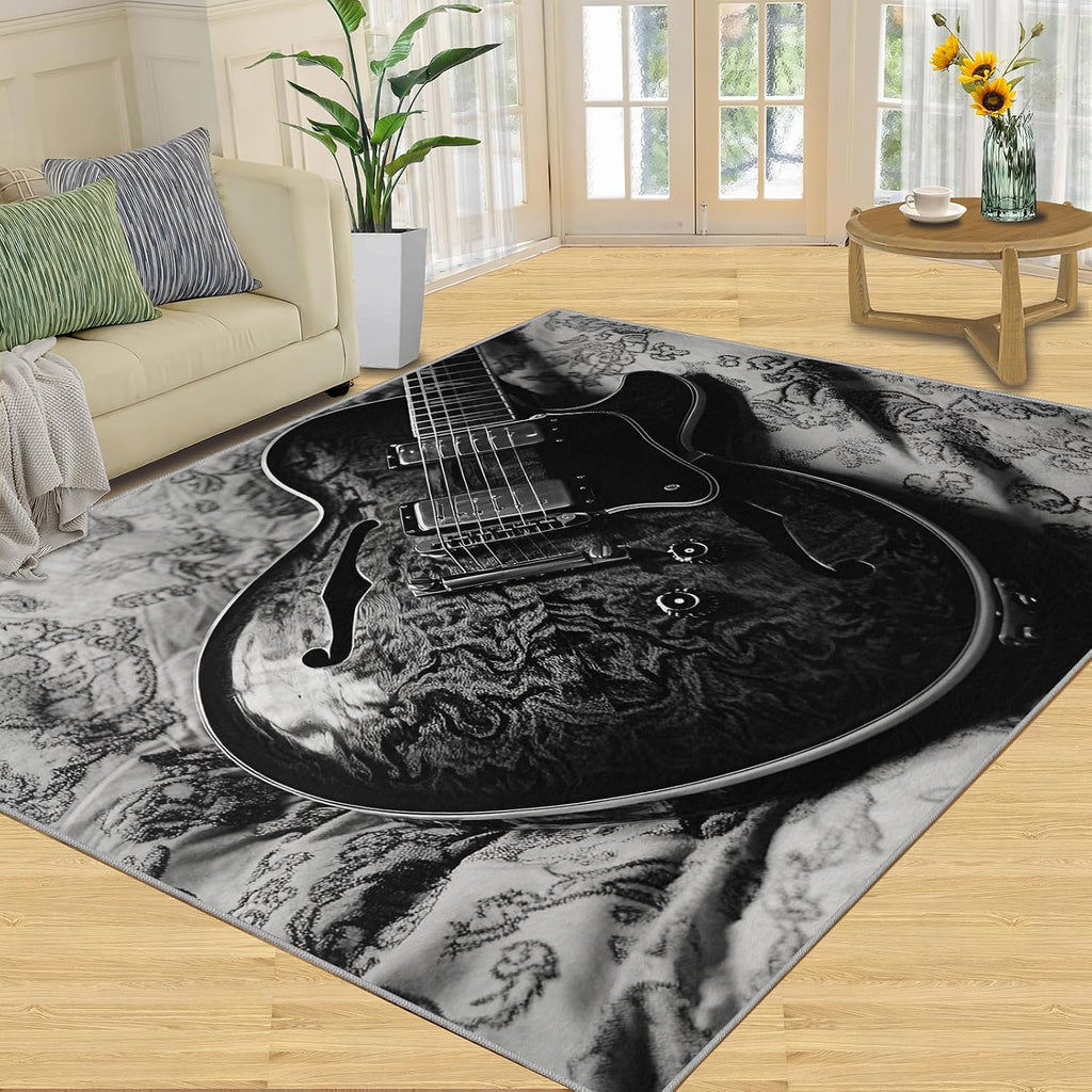 Guitar Rugs for Bedroom - 5x7 Rug, Vintage Guitars Area Rugs for Living Room, Musical Instrument Washable Carpet, Guitars Rug, Boys Room Carpet - Guitar Home Decor & Gift