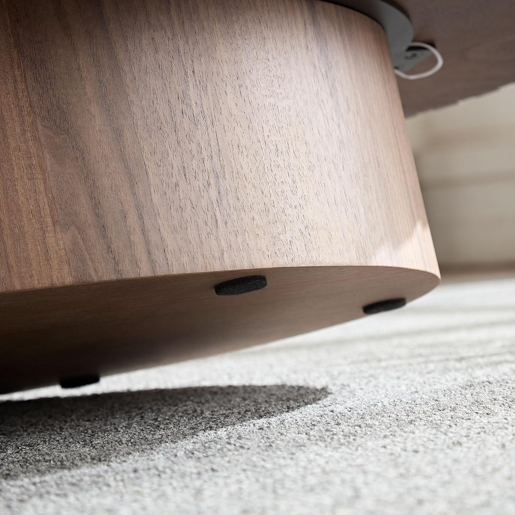 Oval Coffee Table for Living Room Fluted Coffee Table with Pedestal 43.7' Modern Wood Olive-Shaped Center Table for Apartment Easy Assembly Walnut