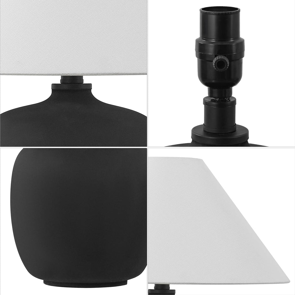 JONATHAN Y 18.25' Matte Black Minimalist Table Lamps Set of 2 for Bedroom, White Linen Shade, Modern Scandinavian Bedside Lamps for Living Room Nightstand, LED Bulbs Included JYL5600A-SET2