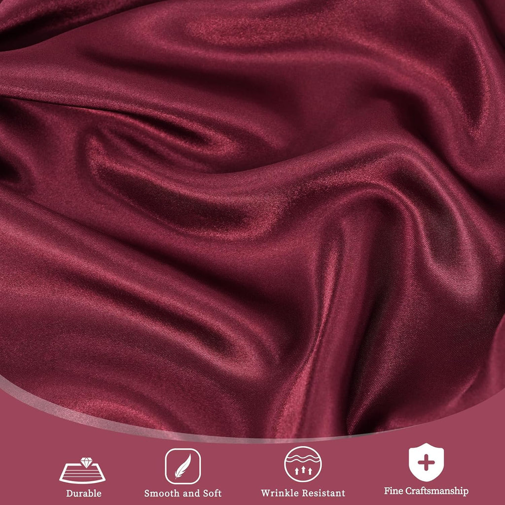 fani 12 Pack 120 Inch Burgundy Satin Tablecloth - Premium Bright Silky Round Tablecloth Overlay Smooth Fabric Table Cover, Table Decoration for Wedding Party Banquet Events Restaurant Kitchen Dining