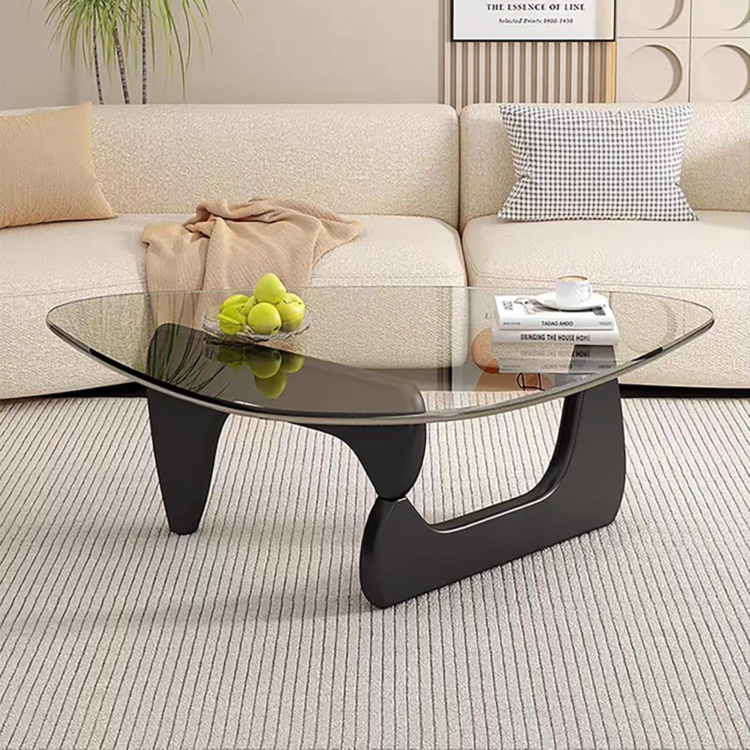 Mid Century Modern Glass Coffee Table, Coffee Table for Living Room, Noguchi Coffee Tables,Suitable for Bedroom Living Room Reception Office Tables (Black/Transparent, ML)