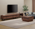WAMPAT Modern TV Stand and Coffee Table Set of 2, Storage Entertainment Center for TVs Up to 100 inch, Square Center Table with Tempered Glass and Storage Drawers for Living Room, Brown