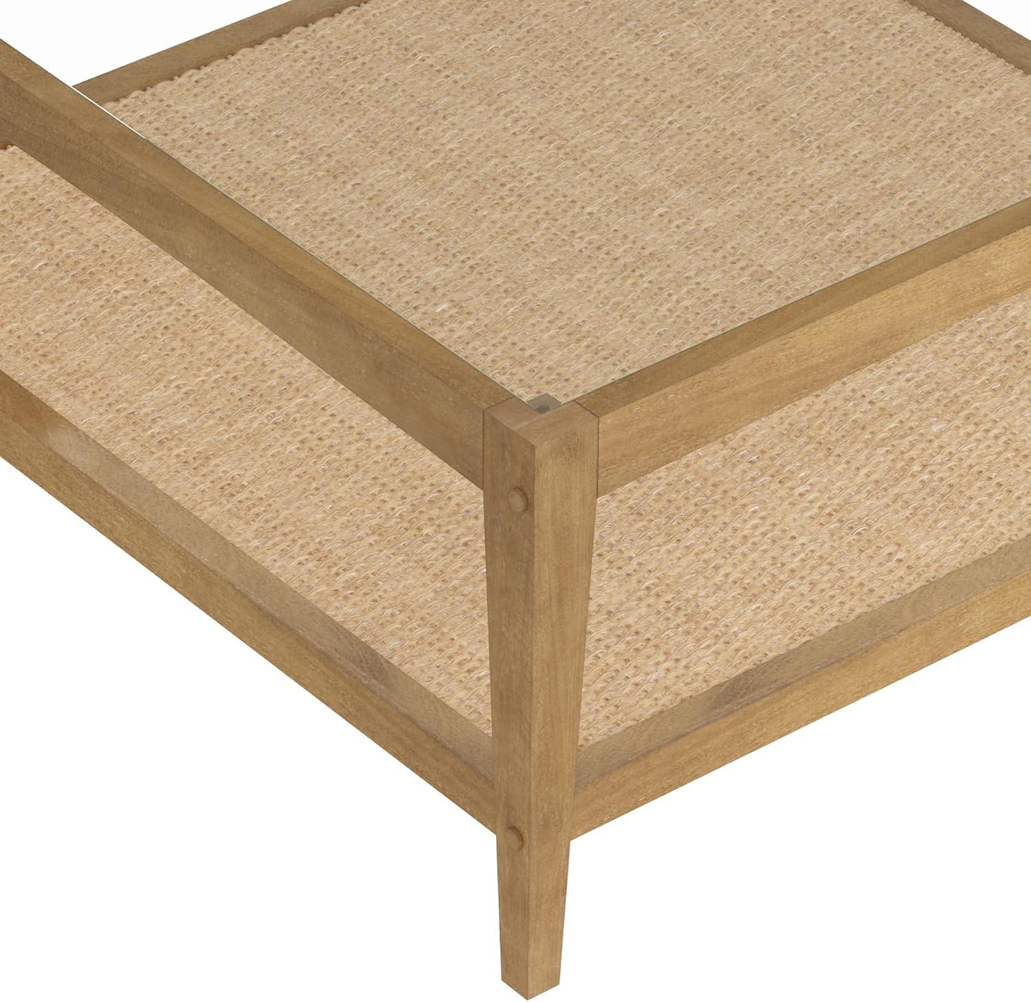Nathan James Hayes Glass Coffee Table and Side Table Set with Rattan Bottom Shelf, Bohemian 2-Piece Living Room Set