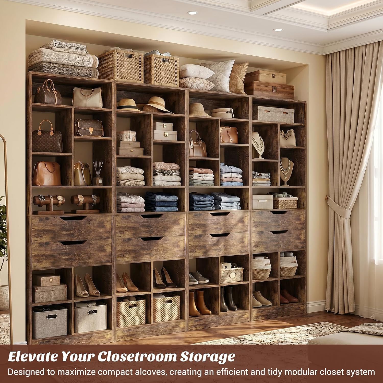 Armocity 9-Tier Tall Bookshelf with 2 Drawers, 79.7' Narrow Freestanding Bookcase, Space-Saving Wood Display Shelves Storage for Living Room, Home Office Bedroom, Rustic Brown