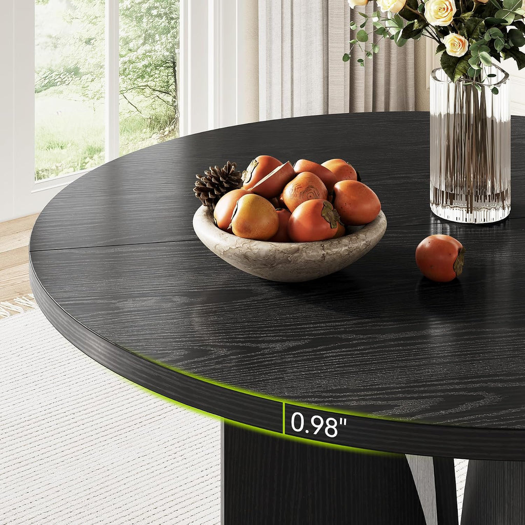LITTLE TREE 39-Inch Dining Table for 4, Rustic Kitchen Table, Round Dining Table with X-Shaped Stable Pedestal, Farmhouse Dinner Table for Dining Room, Living Room, Black