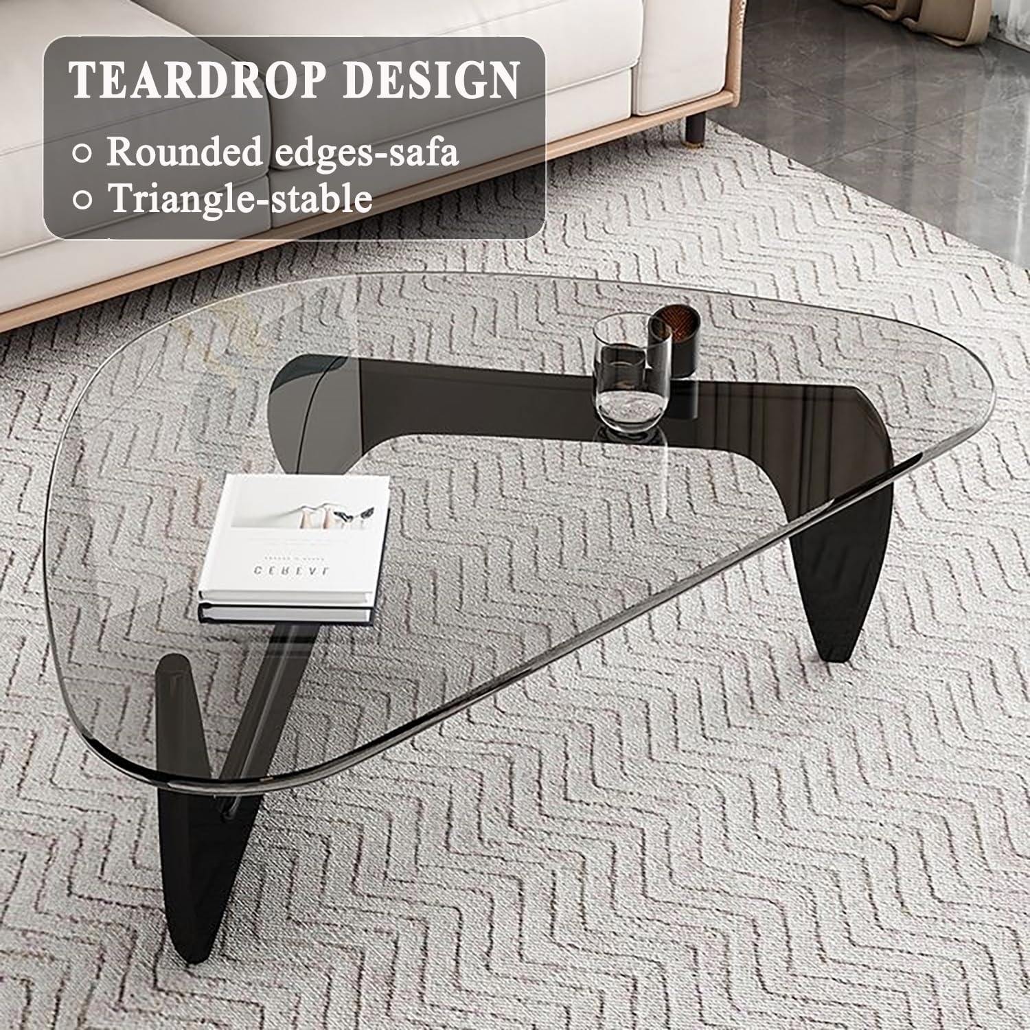 Modern Glass Coffee Table for Living Room, Mid Century Coffee Table, Small Coffee Tables, Suitable for Bedroom Living Room Reception Office Tables (Black/Transparent, Medium)