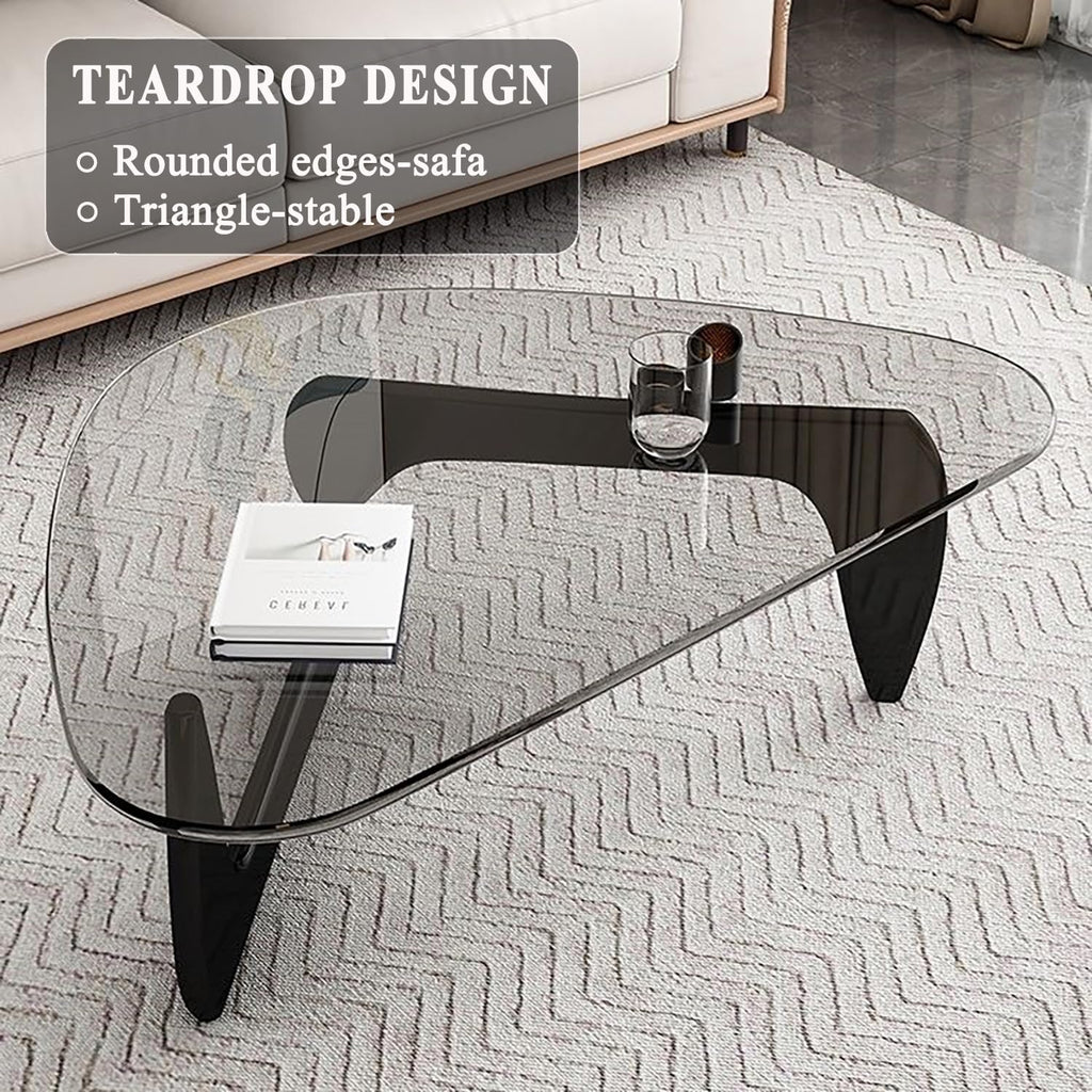 Glass Coffee Table, Mid Century Modern Coffee Table, Coffee Table for Living Room Center Table Suitable for Bedroom Living Room Reception Office Tables (Black/Transparent, Large)