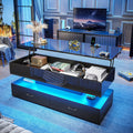 SEDETA 47.2' Lift Top Coffee Table, Coffee Tables with Storage for Living Room, 2 Drawers Coffee Table with Power Outlet & LED Light for Dining Reception Room, High Gloss Black