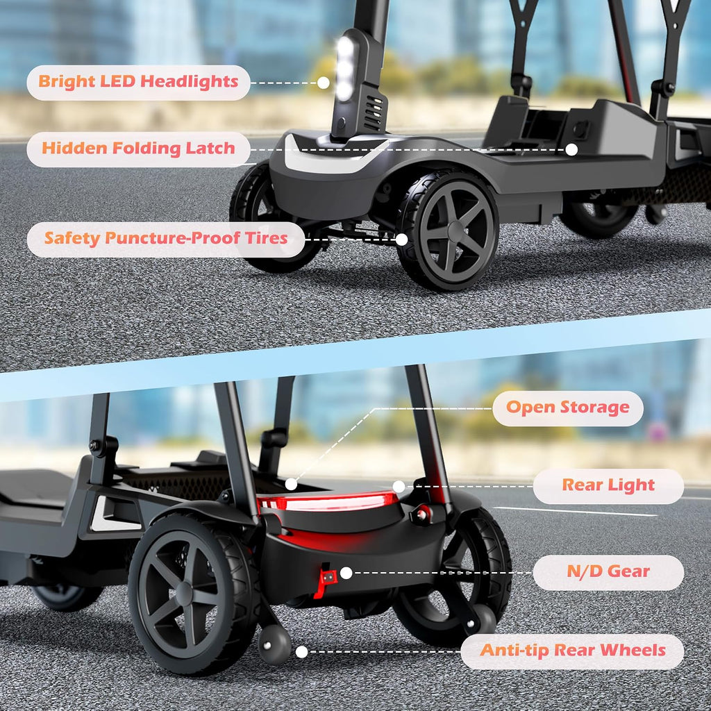 Lightweight Mobility Scooter for Seniors & Adults - 37.5 lb Dual Lithium Batteries 24.8 Miles Range, Cruise & Airline Approved, Foldable Portable Travel Motorized Scooter, No Tools Needed, Black