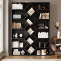 Winkalon 71' Triple Wide Bookshelf, 6-Tier Bookcase with Diamond Accent Compartments, Space-Saving Storage Cabinet for with 17 Open Display Shelves for Living Room, Bedroom, Home Office (Black)