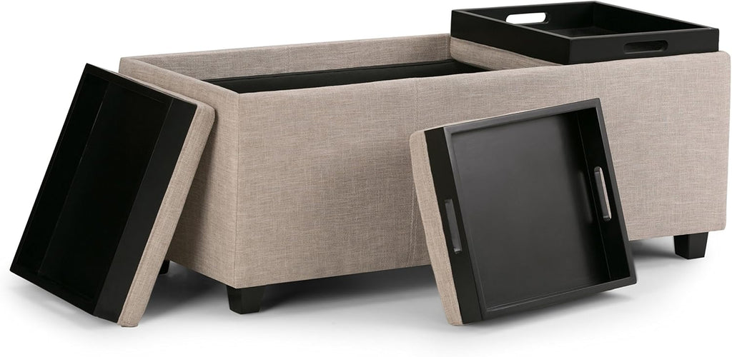 SIMPLIHOME Avalon Storage Ottoman - 42 inch Wide Upholstered Linen Look Fabric Rectangular Flip-Top Ottoman in Natural, Contemporary Coffee Table Ottoman for Living Room with Hidden Storage