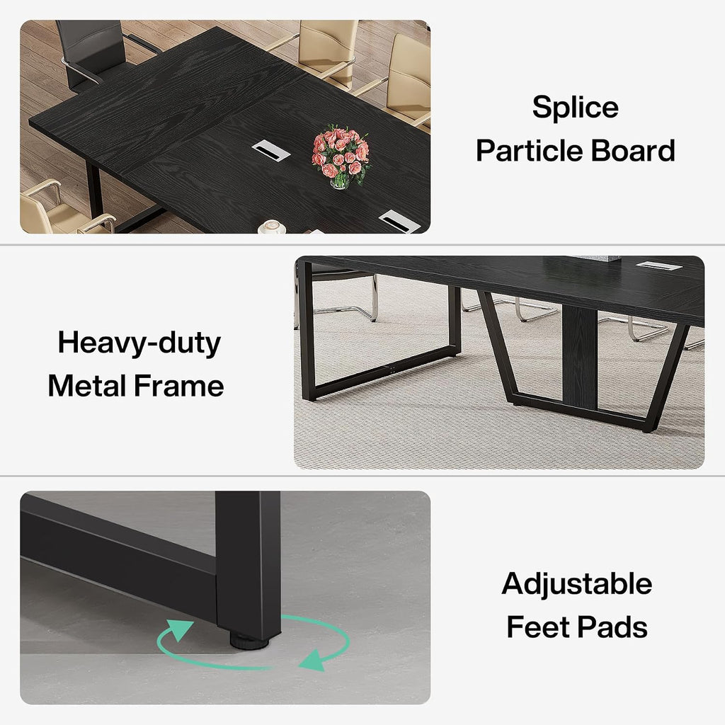 Tribesigns 8FT Conference Table, 94.49 L x 47.24 W x 29.53 H Inches Large Meeting Podcast Table for 10 People, Business Style Wooden Training Table with Strong Metal Frame for Office Conference