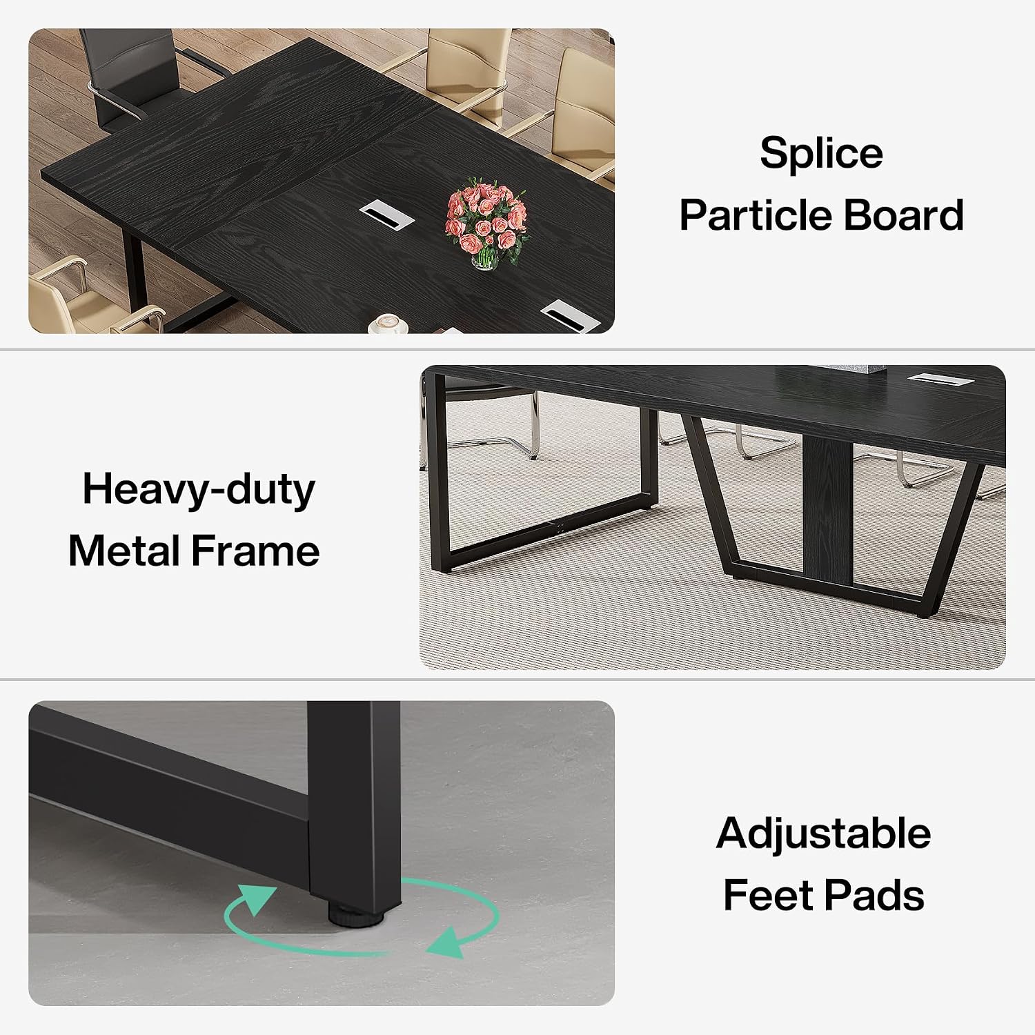 Tribesigns 8FT Conference Table, 94.49 L x 47.24 W x 29.53 H Inches Large Meeting Podcast Table for 10 People, Business Style Wooden Training Table with Strong Metal Frame for Office Conference
