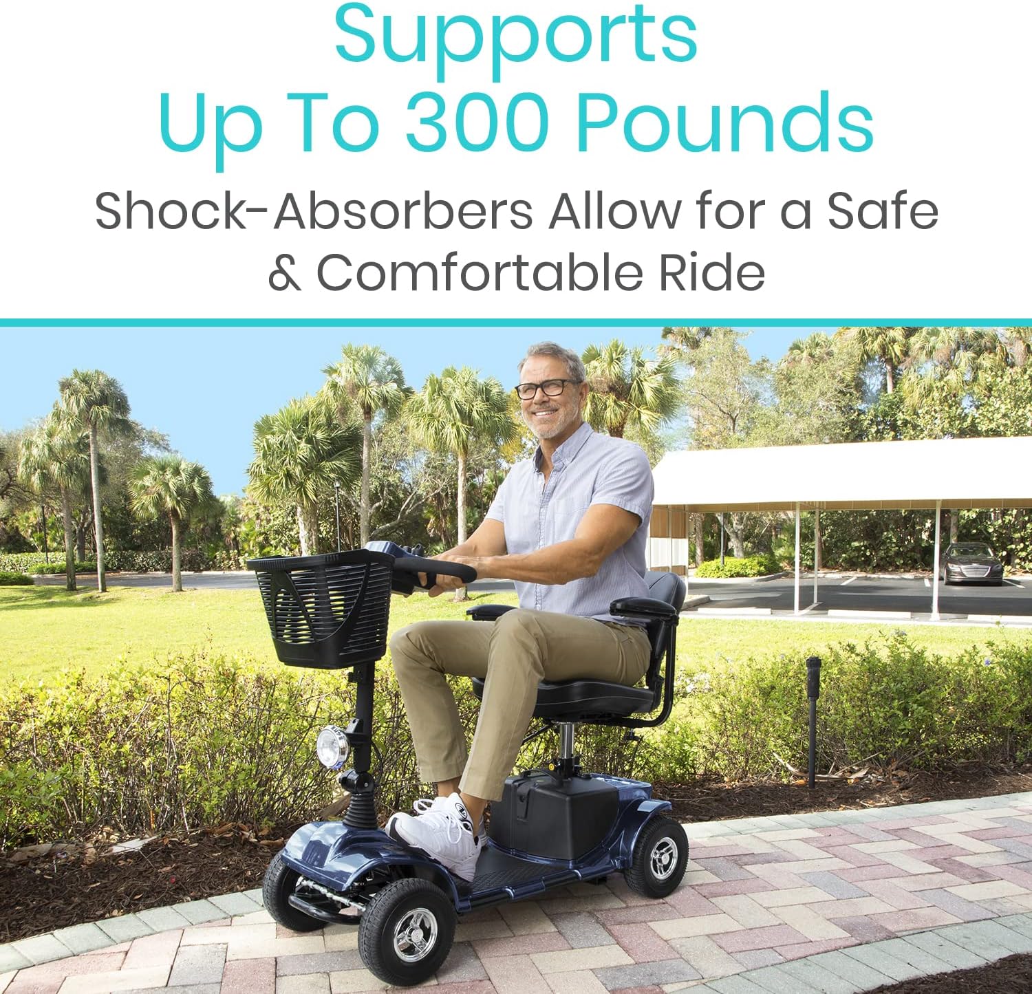 Vive Mobility Scooter (Series A) - 4 Wheel Electric Powered Wheelchair Mobile Device for Adults, Seniors - TSA Approved Wheel Chair, Compact, Travel - Long Range Battery, Shock Absorbing (Blue)