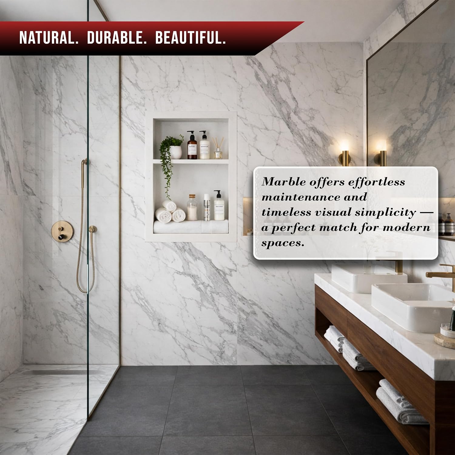 16' X 24' White Marble Shower Niche for Bathroom Shelf | Recessed Wall Insert | Rectangular 2 Shelves Storage Bathroom Organizer | No Tiles Needed (Pure White)