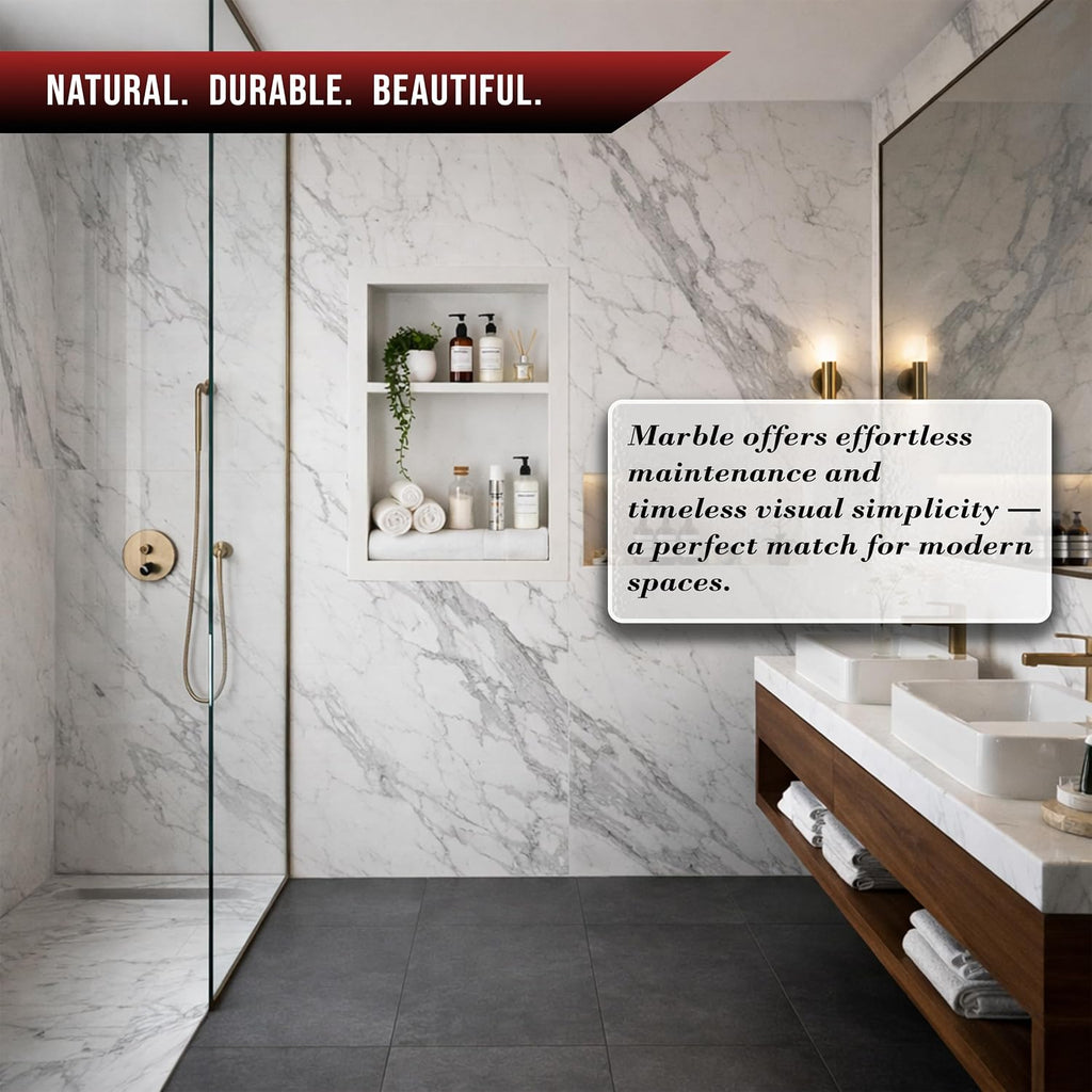 16' x 24' Luxurious Pure White Recessed Shower Wall Niche for Bathroom – Modern Marble Niche Dual Shelf for Bathroom (Pure White)