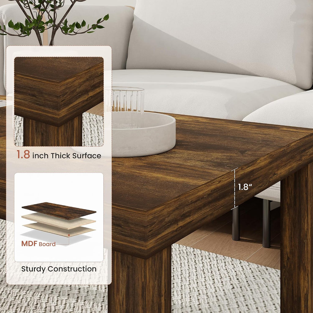 Modern Coffee Table Set of 3, Rectangle Coffee Table with End Tables Thick Frame Living Room Table Sets for Small Spaces