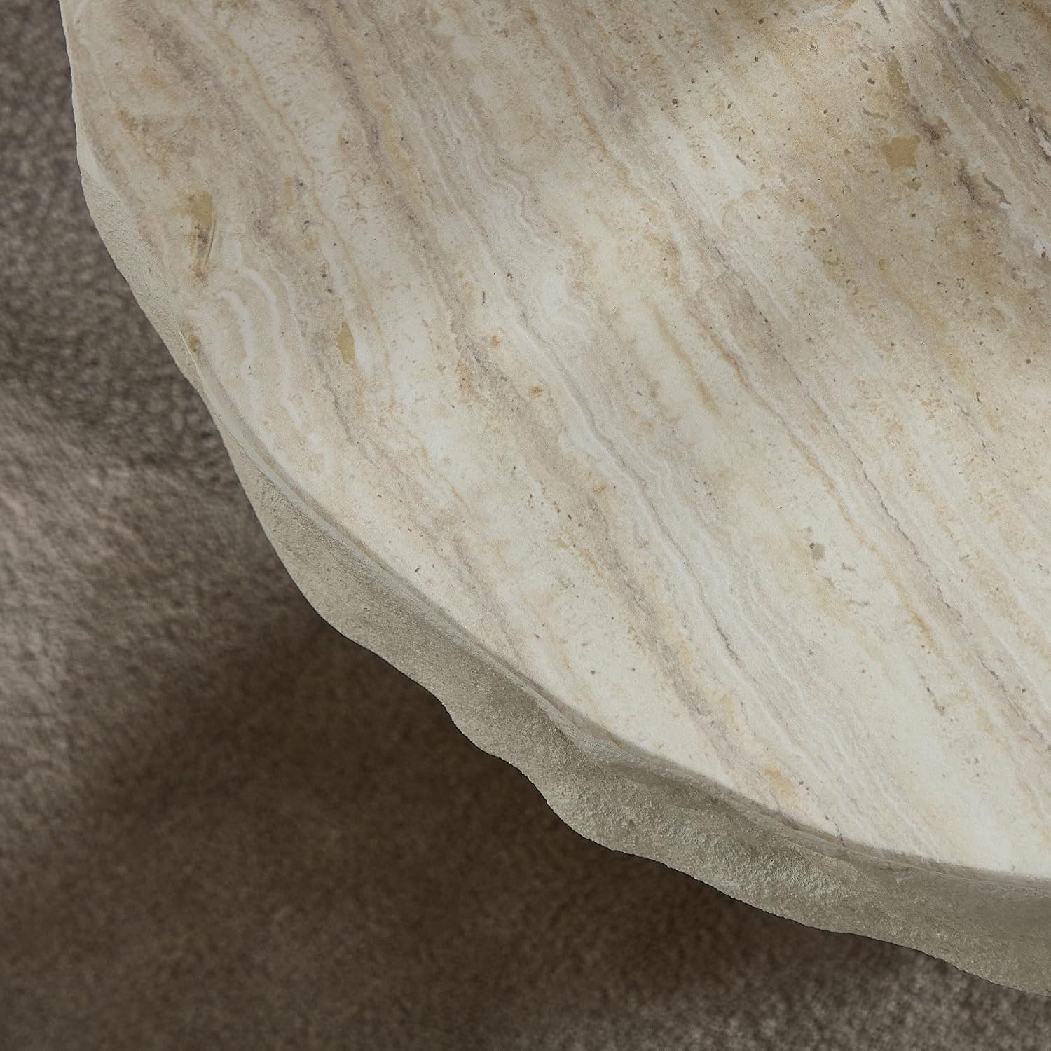 23.82 inch Small Side Table for Living Room, Round Pedestal Coffee Table Modern Center End Table for Small Space Apartment, Office, Indoor Outdoor Marble Fiber Concrete Stone Beige
