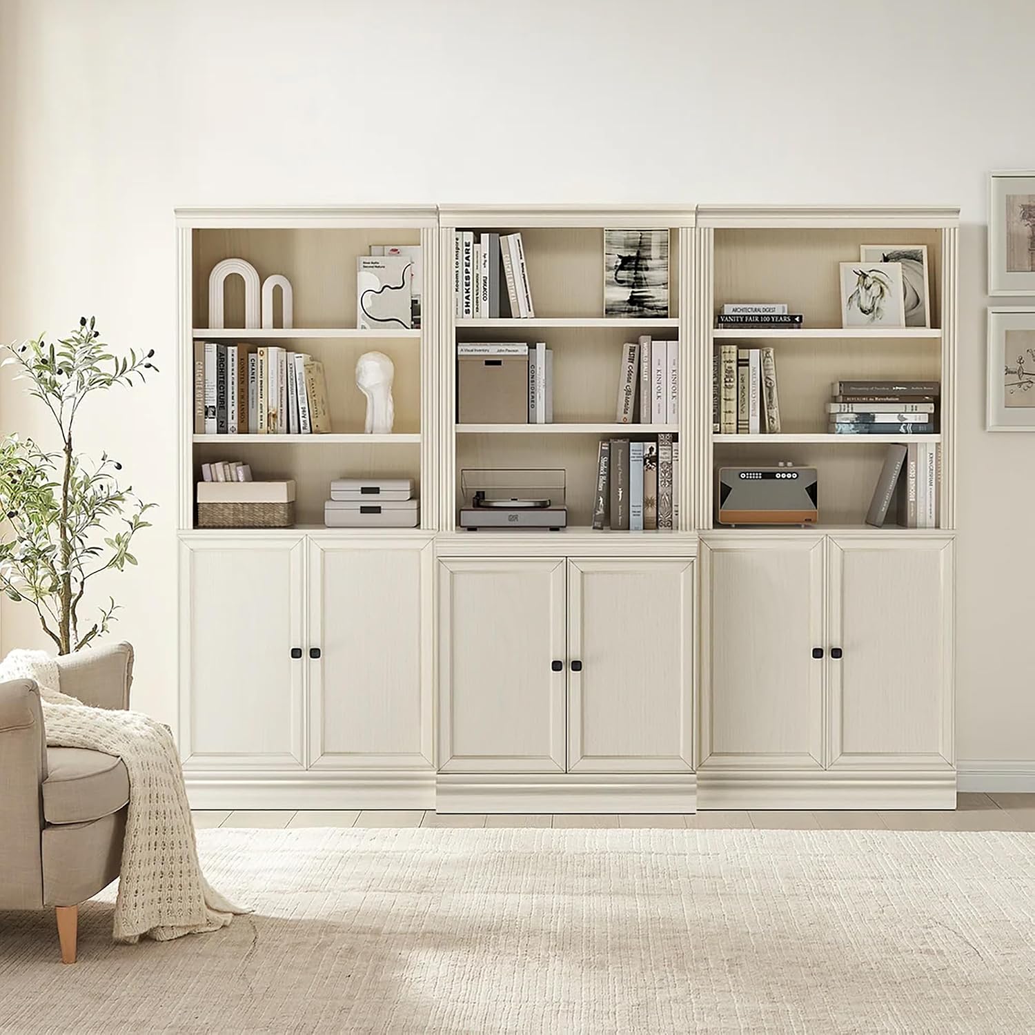 JAHRSTIM Halston Bookcase with Doors, 5-Tier Tall Storage Shelf, Adjustable Shelving Unit Closet Organizer and Storage for Living Room Home Office Bedroom, Modular Bookcase Bookshelf with Doors