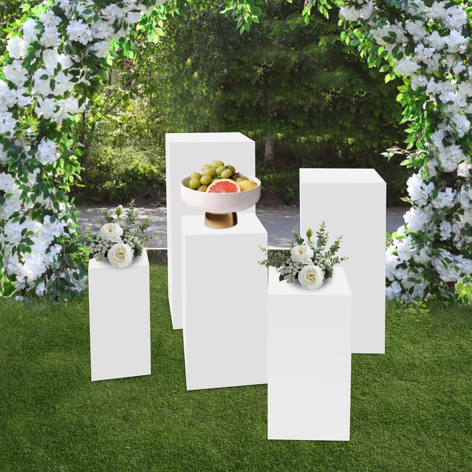 5PCS Metal Pedestal Stands, Square Pedestal Stands for Parties, Flower Display Rack, Dessert Table Cube Display Pillars for Birthday Wedding Bridal Baby Shower Party Decorations