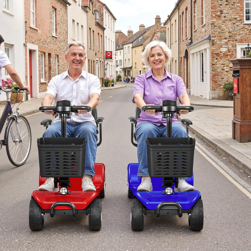 30 Miles Long Range Electric Mobility Scooter, Powered Mobility Scooters for Adults and Seniors, Motorized Scooter, Compact Heavy Duty Mobile for Travel with LED Headlight, Basket Blue