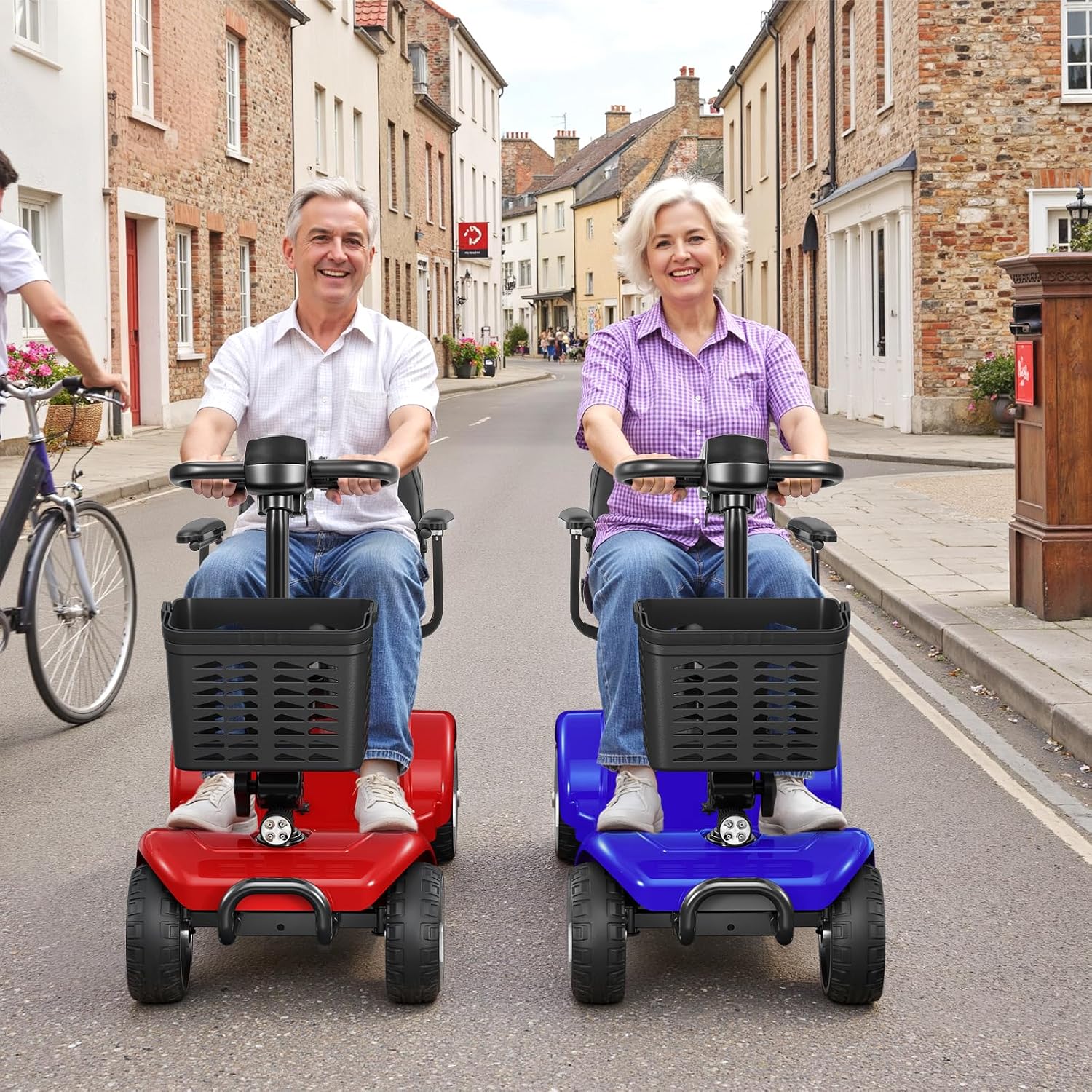 30 Miles Long Range Electric Mobility Scooter, Powered Mobility Scooters for Adults and Seniors, Motorized Scooter, Compact Heavy Duty Mobile for Travel with LED Headlight, Basket Blue