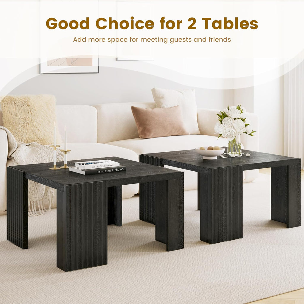 Luoxiao Black Square Fluted Coffee Table for Living Room, Minimalist Modern Accent Center Cocktail Table with 4 Sturdy Legs Wood Living Room Table for Small Space, 27.5-Inch, Easy Assembly