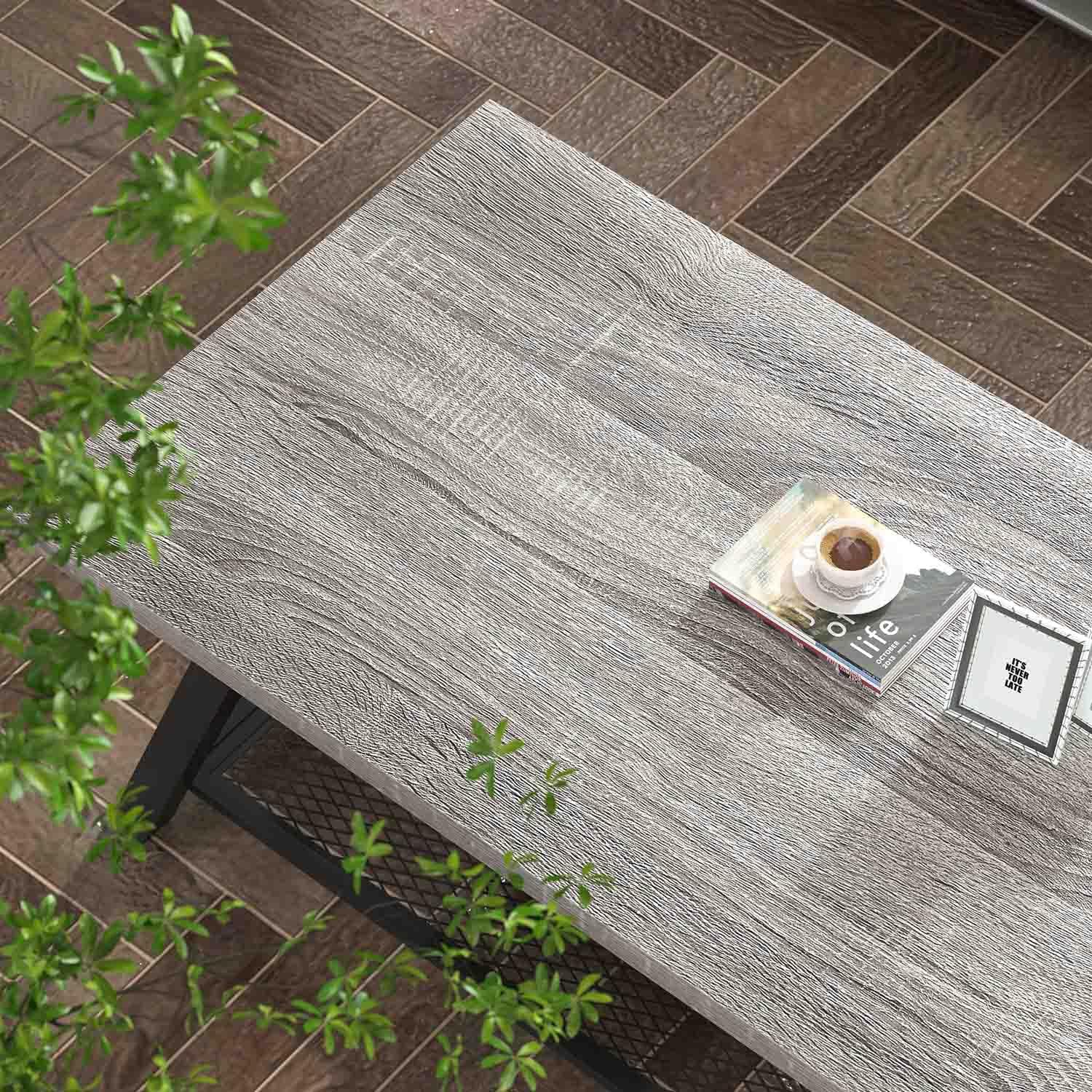 FOLUBAN Industrial Coffee Tables for Living Room with Storage, Rustic Wood and Metal Coffee Table, Modern Rectangle Center Cocktail Tea Table, Light Grey, 47 Inch