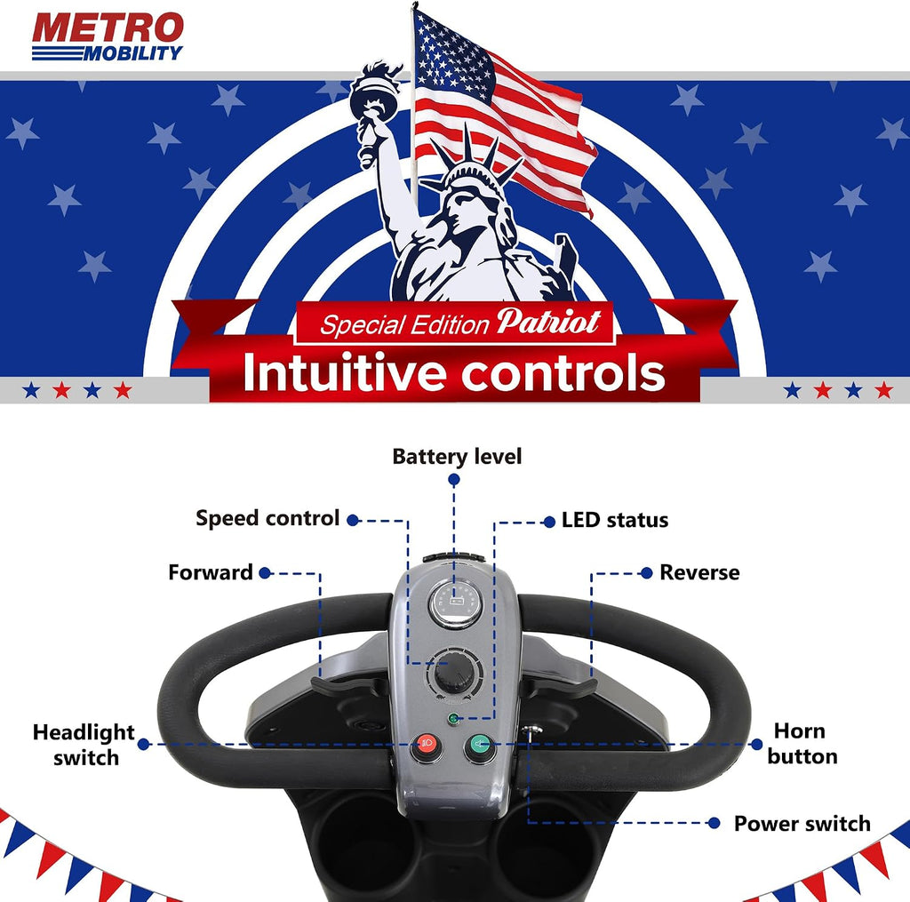 Metro Mobility 4 Wheel Powered Mobility Scooter for Seniors - 300 lbs Capacity Electric Mobility Scooter for Adults - Long Range Power Extended Battery with Thickened Seat and USB Charging Port - Gray