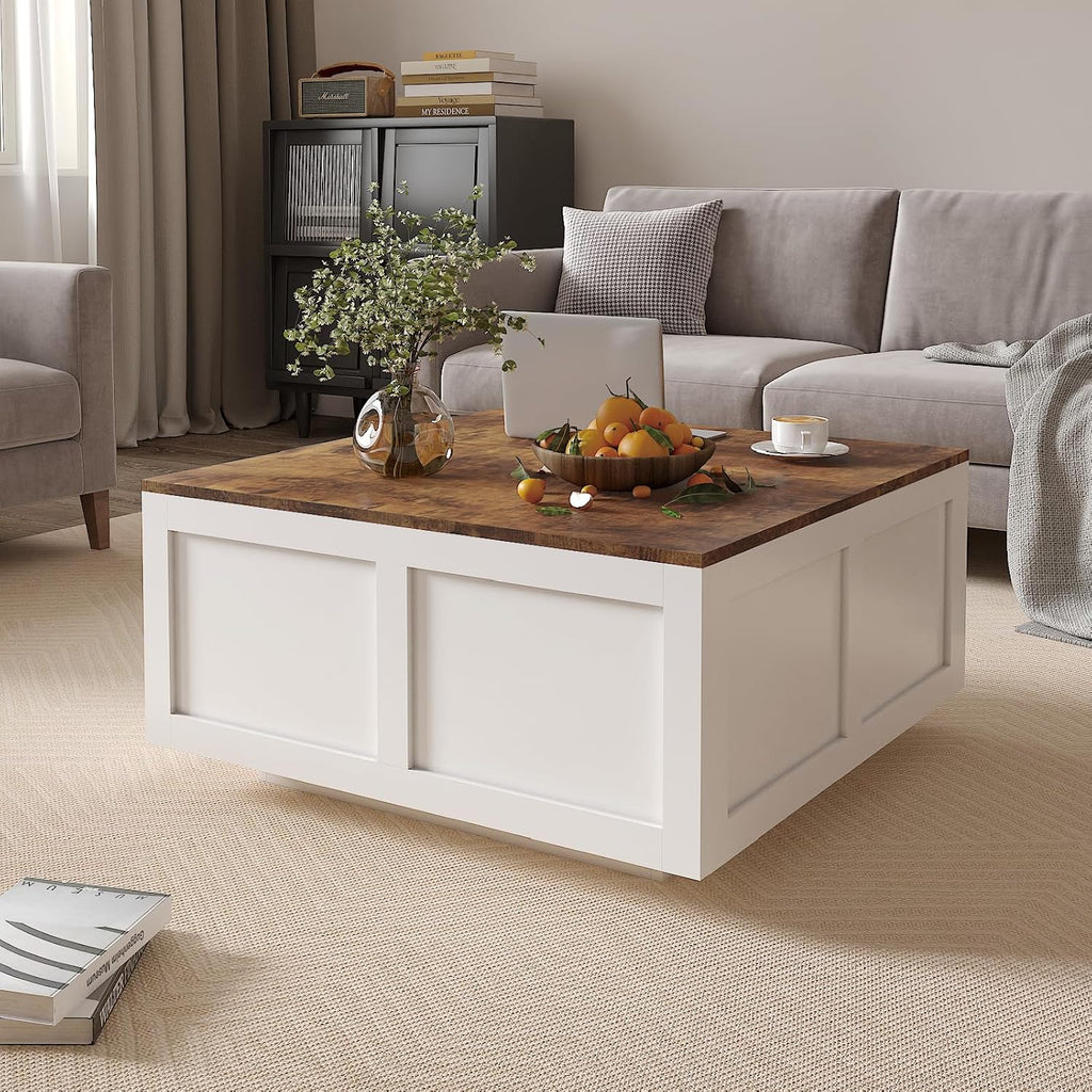 HedoAjim Lift Top Coffee Table with Storage, 31.5' Square White Coffee Table with Large Hidden Storage, Wood Living Room Table Center Table for Living Room Dining Reception Room