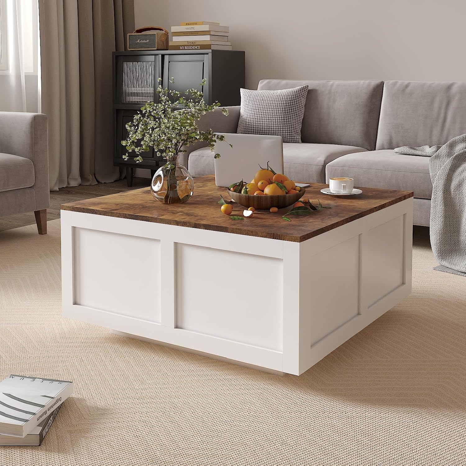 HedoAjim Lift Top Coffee Table with Storage, 31.5' Square White Coffee Table with Large Hidden Storage, Wood Living Room Table Center Table for Living Room Dining Reception Room