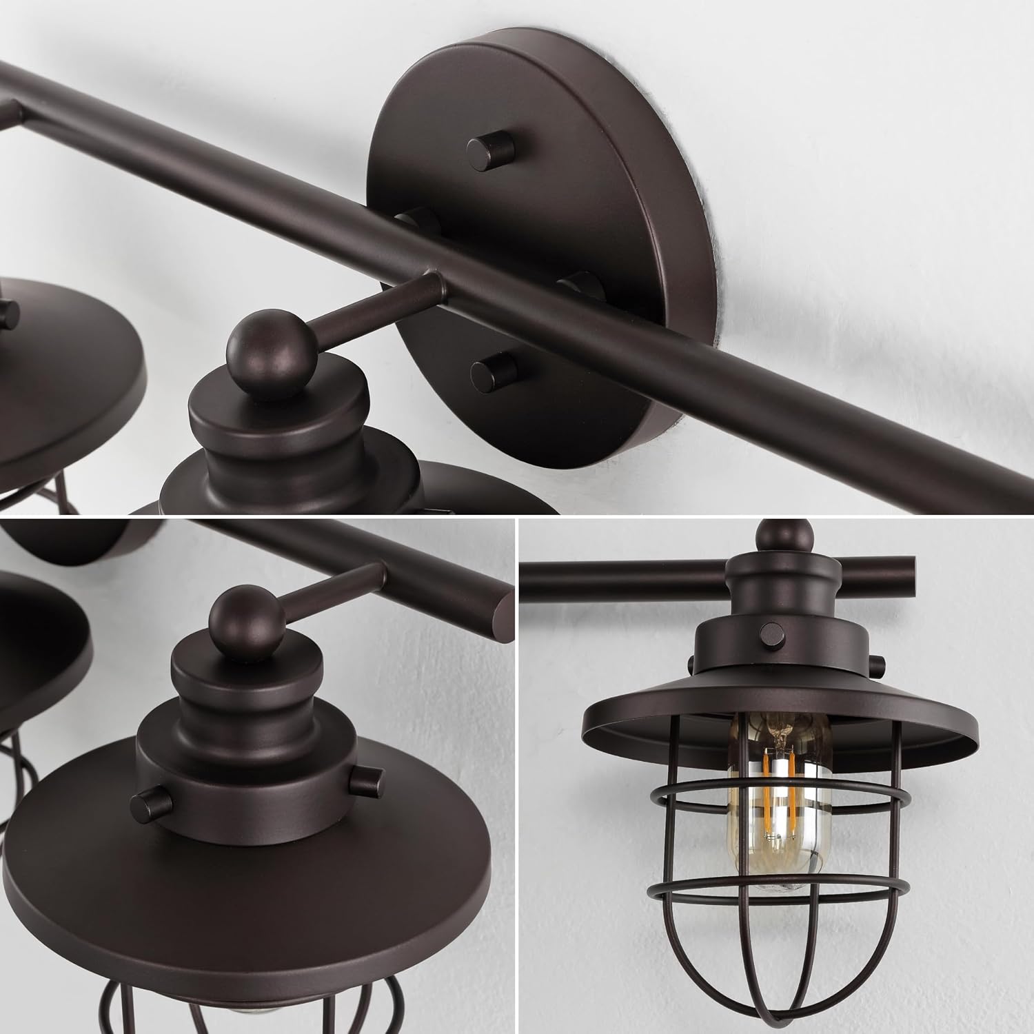 JONATHAN Y JYL1506A Ellis 24' 3-Light Industrial Farmhouse Vanity Light with Bathroom Hardware Accessory Set, Oil Rubbed Bronze (5-Piece) - Towel Bar & Ring, Toilet Paper Holder, Robe Hook
