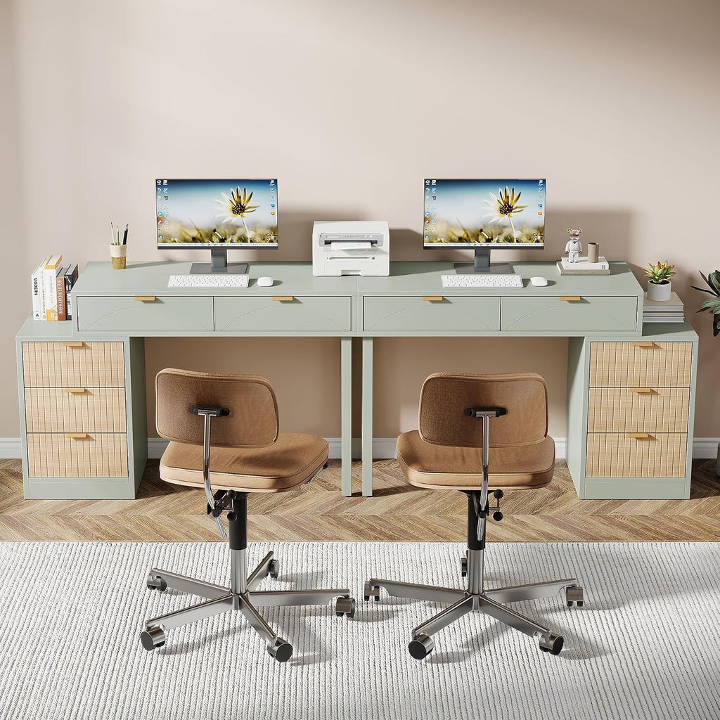 Tribesigns Computer Desk with 5 Drawers, Reversible Small Writing Desk with Storage, Modern Wooden Study Table Workstation for Home Office, Small Spaces, Mint Green