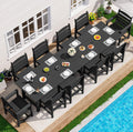 SERWALL Patio Dining Sets for 10 Person, HDPE Dining Set with 2 Tables, 8 Armless Chairs and 2 Armed Dining Chairs, Black