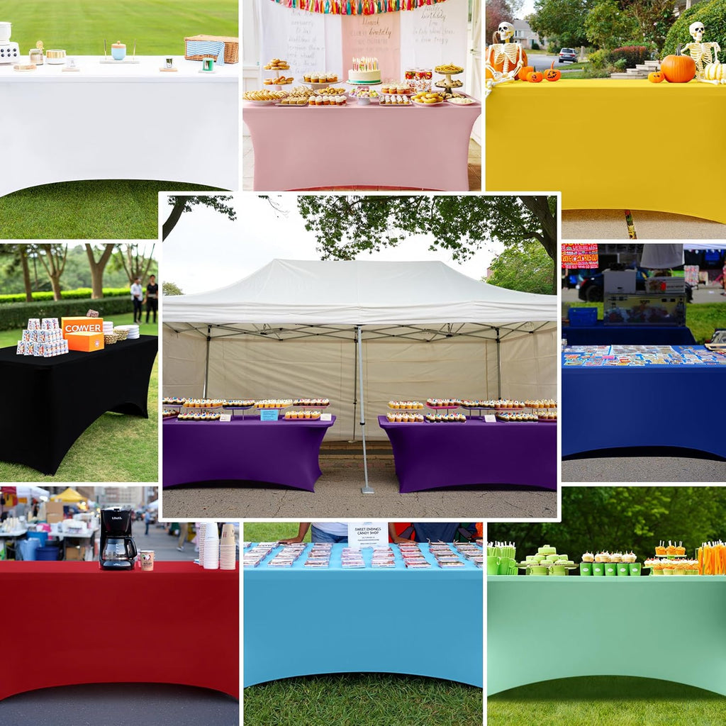 Smiry 10 Pack Spandex Table Cloth 8FT, Elastic Fitted Stretch Tablecloths, Washable and Wrinkle Free Rectangular Patio Table Cover for Outdoor, Wedding, Banquet & Parties (Black, 96Lx30Wx30H Inch)