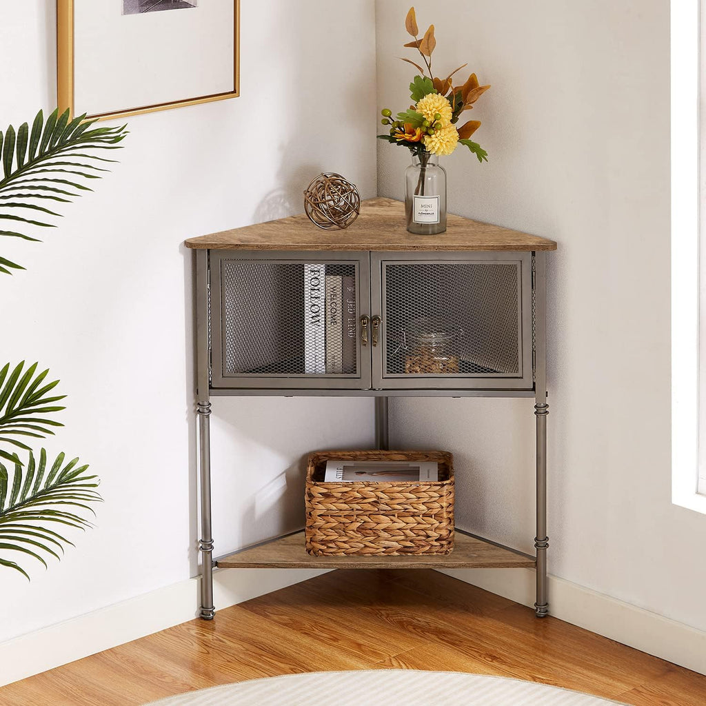 VECELO 3-Tier Corner Shelf with Storage Cabinet, 29' Tall Multiple Purpose Free Standing Shelves Organizer for Small Spaces, Living Room, Bedroom, Kitchen, Balcony, Set of 2, Grey