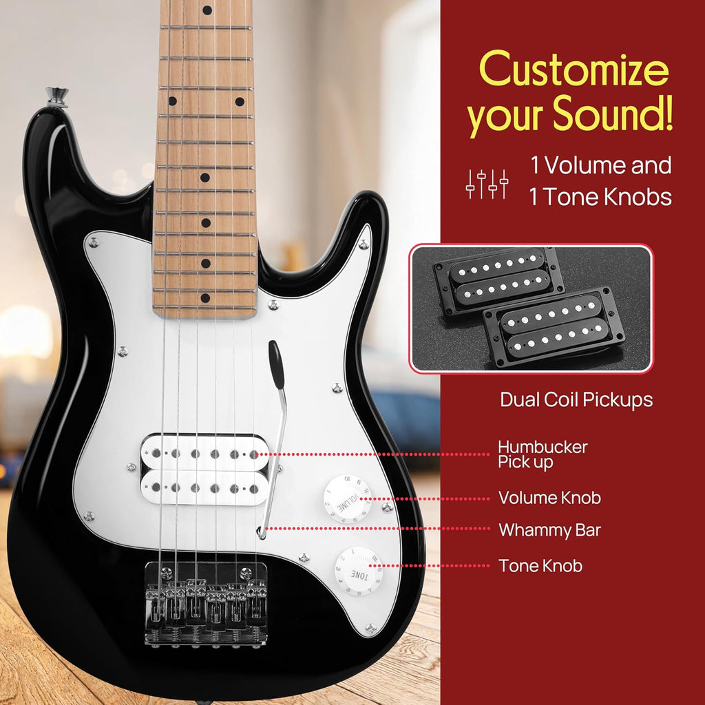 Pyle 6-String Kids Electric Guitar Includes Amplifier with Accessory Kit (Black), Right (PEGKT30.X9)