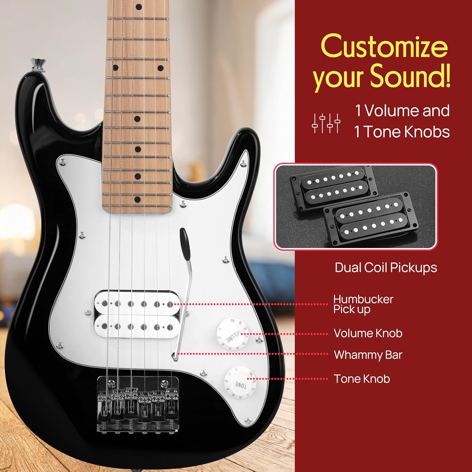 Pyle 6-String Kids Electric Guitar Includes Amplifier with Accessory Kit (Black), Right (PEGKT30.X9)