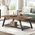 FOLUBAN Modern Coffee Tables for Lliving Room, Retro Wood and Metal Coffee Table with Storage, 2-Tier Industrial Rectangle Cocktail Tea Table, Walnut, 47 Inch