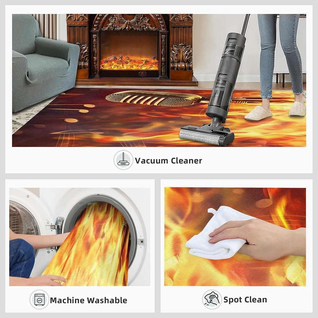 Microphone Rug Large - 5x7 Rug, Flame Area Rugs for Living Room, Passion Music Washable Carpet for Bedroom, Musical Note Rugs, Boys Room Carpet - Microphone Home Decor & Gift