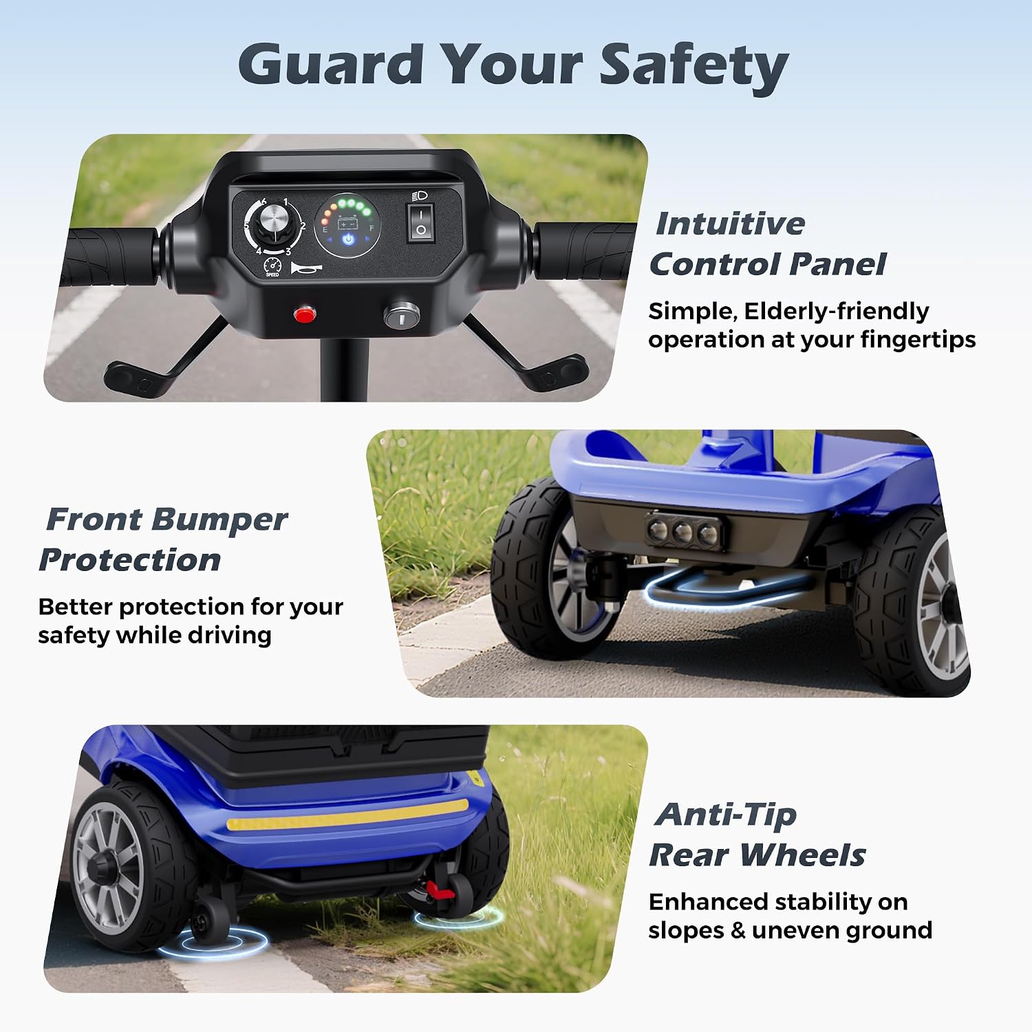Mobility Scooter for Adults & Seniors with Removable Battery, Cruise & Airport Approved, Foldable Motorized Scooters with Dual Basket, Phone & Cup Holder, Blue