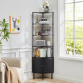 Corner Book Shelf Organizer, Black Bookshelf with Doors, Tall Bookshelf Organizer, 5 Shelf Bookcase Shelf, Metal Book Shelf for Bedroom,Bathroom,Living Room,Kitchen - Black