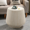 Off-White MGO Round Coffee Table for Indoors and Outdoors, 19.69' Mid-Century Modern Magnesium Oxide Fluted Drum Coffee Table, Circle Cocktail Tea Table for Living Room, No Assemble