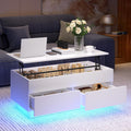 HOMMPA 40'' Lift Top Coffee Table for Living Room, White Coffee Tables with Storage, LED Modern Coffee Table Rectangular White Gloss, Flip Top Center Table with 2 Drawers and Hidden Compartment