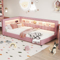 Upholstered Twin XL Size Daybed with LED and USB Ports, L-Shaped Corner Day Bed with Storage Shelves Headboard,Space Saving for Girls Adults Kids Boys, Pink