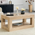 39.4' Coffee Table with Storage, 2-Tier Wood Coffee Table with 4' Thick Tabletop, Mid Century Modern Cocktail Center Tea Tables with Bottom Shelf for Living Room, Office, Apartment,Light Wood
