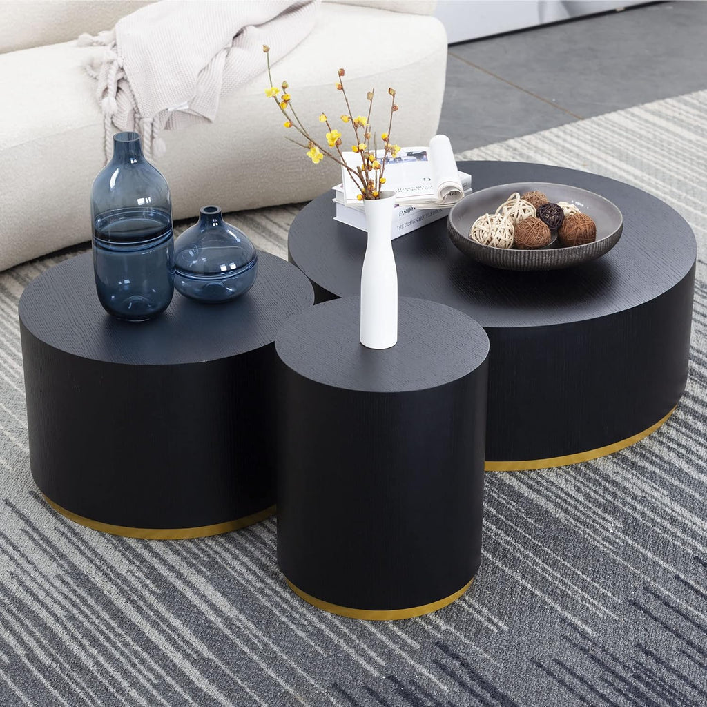 WILLIAMSPACE Black End Table with Gold Rim Bottom, Round Side Table for Small Spaces, Nightstand Sofa Table for Living Room Bedroom, ø15.6' * 19.5'H
