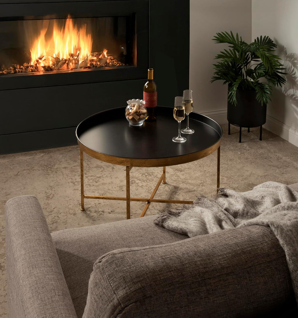 Kate and Laurel Celia Modern Round Coffee Table; 28 x 28 x 19; Black and Gold; Coffee Table for Living Room Decor; Storage; and Display