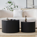 Nesting Coffee Table Set of 2, Modern Drum Side End Wave Stripe Round Coffee Table for Living Room, Bedroom, Black
