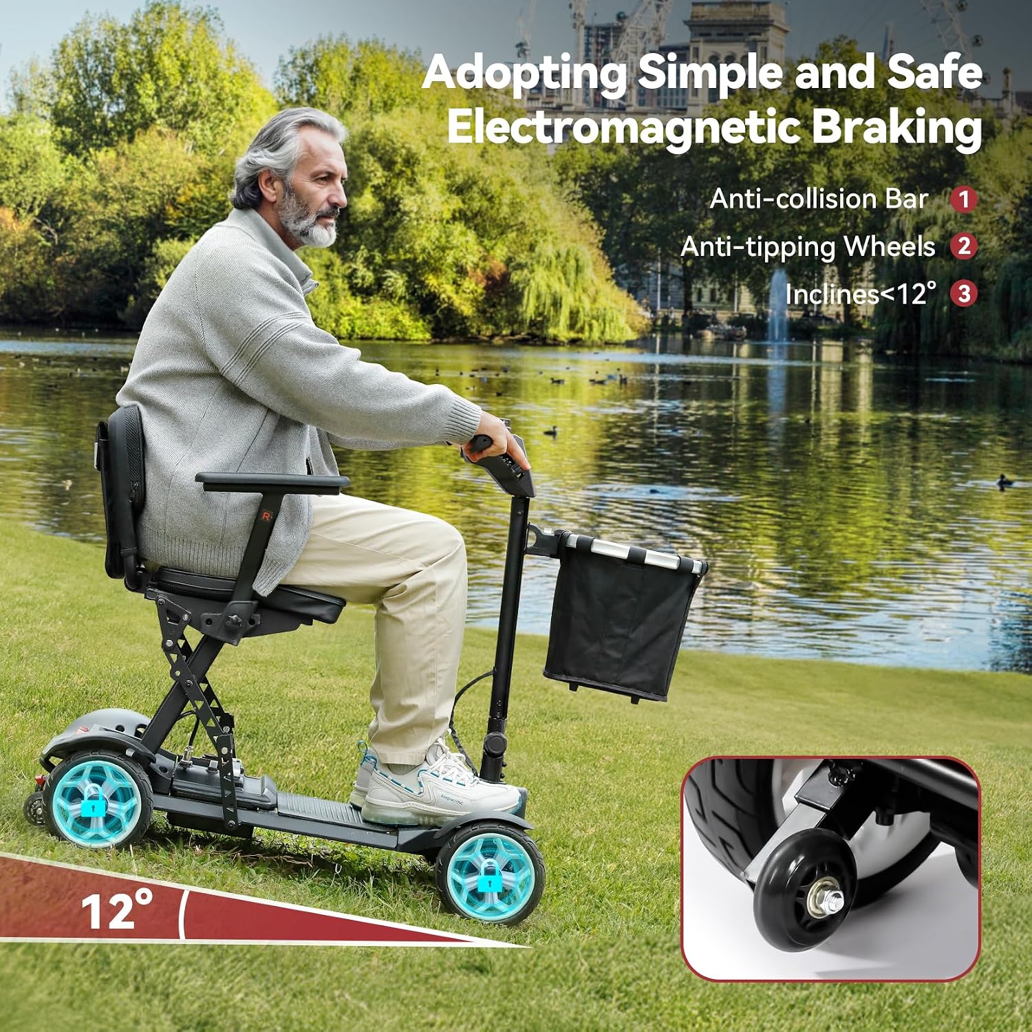 20 Miles Range Lightweight Mobility Scooter for Adults & Seniors - 47lbs Foldable 4 Wheel Travel Electric Scooter with Removable Battery, LED Lights - 300lb Capacity (Black)